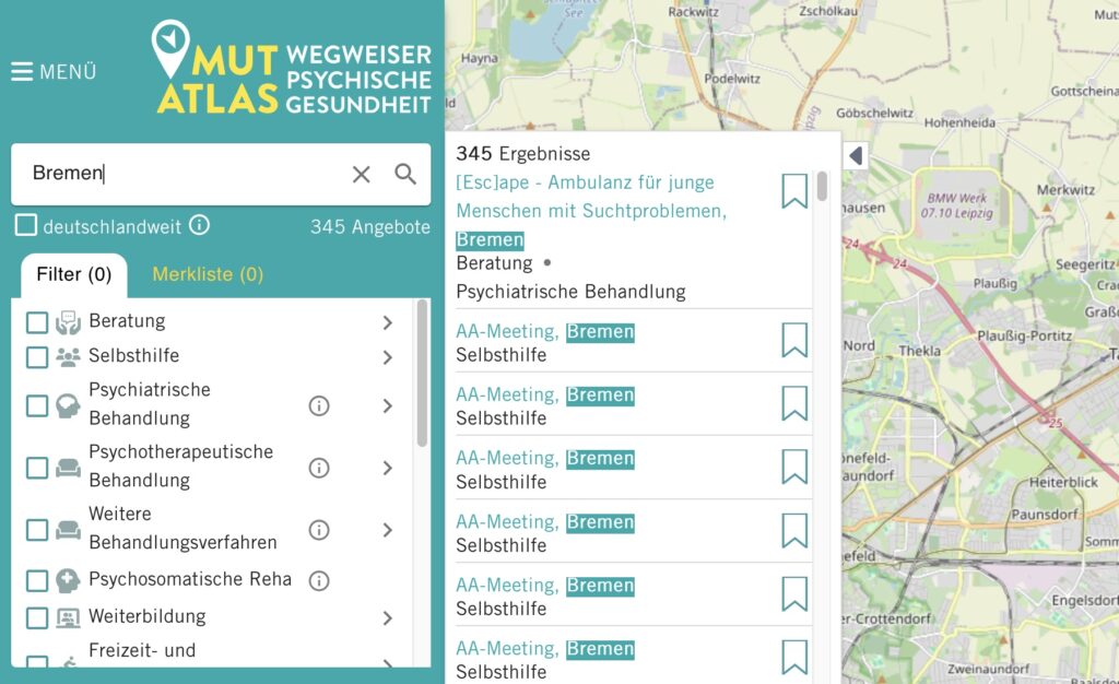 Screenshot Funktion Suche des MUT-ATLAS
