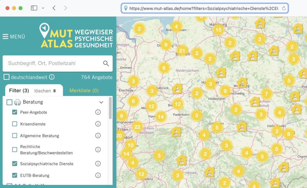 individuelle Suchabfrage MUT-ATLAS mit angepasster URL